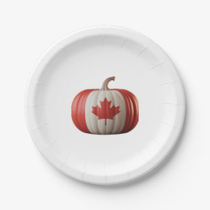 Canadian Flag Pumpkin Maple Leaf Thanksgiving Over Paper Plates