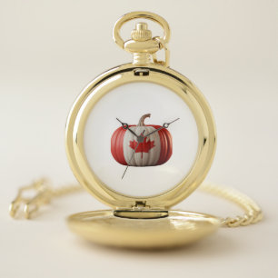 Canadian Flag Pumpkin Maple Leaf Thanksgiving Over Pocket Watch
