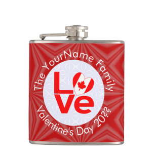 Canadian Flag Red Letters LOVE Personalized Flask