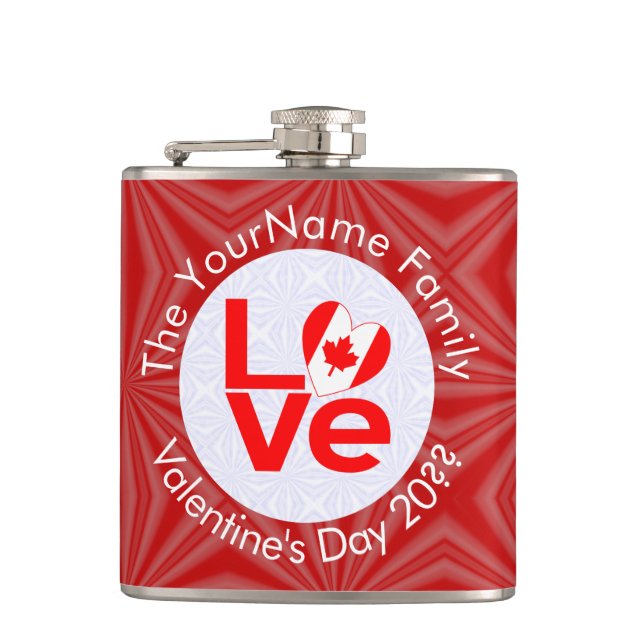 Canadian Flag Red Letters LOVE Personalized  Flask (Front)