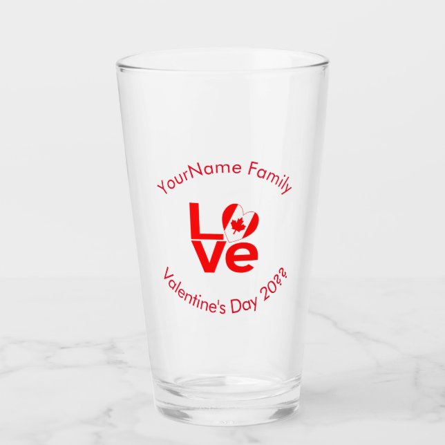 Canadian Flag Red LOVE Personalized Text Glass (Front)