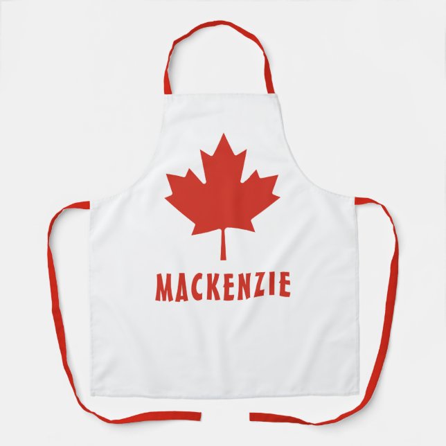 Canadian Flag Red Maple Leaf Canada Day Name Text Apron (Front)