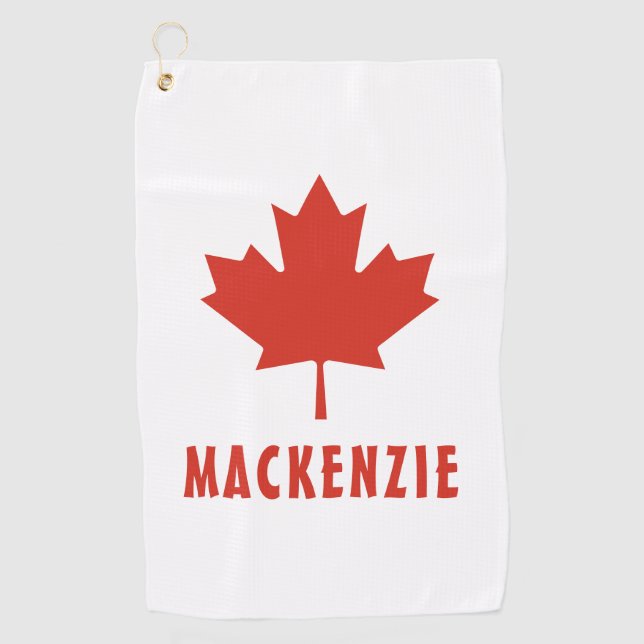 Canadian Flag Red Maple Leaf Canada Day Name Text Golf Towel (Front)