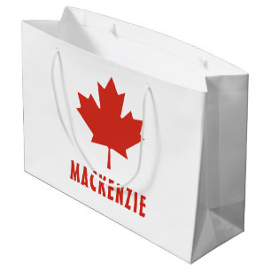 Canadian Flag Red Maple Leaf Canada Day Name Text Large Gift Bag