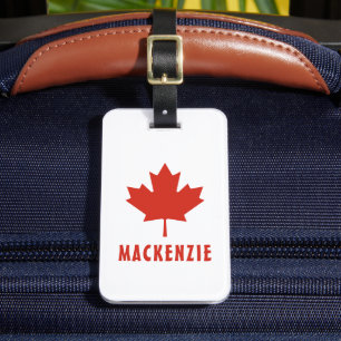 Canadian Flag Red Maple Leaf Canada Day Name Text Luggage Tag