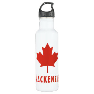 Canadian Flag Red Maple Leaf Canada Day Name Text Stainless Steel Water Bottle