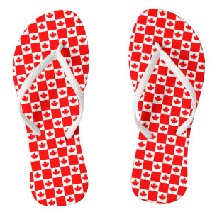 Canadian flag red maple leaf print Canada Day Flip Flops