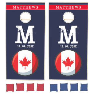Canadian flag Red White Blue Patriotic Monogram Cornhole Set