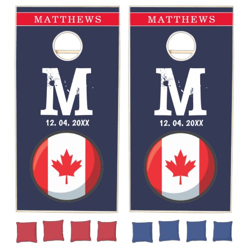 Canadian flag Red White Blue Patriotic Monogram  Cornhole Set