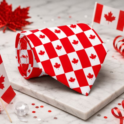 Canadian Flag Red White Maple Leaf Checker Pattern Neck Tie