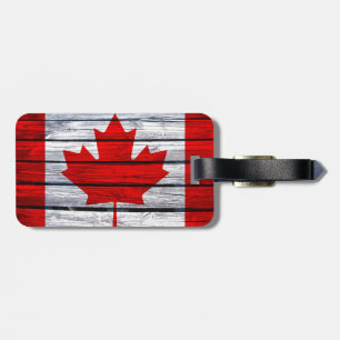 Canadian Flag Rustic Wood Luggage Tag