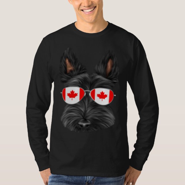 Canadian Flag Scottish Terrier Dog Canada Pocket T-Shirt (Front)