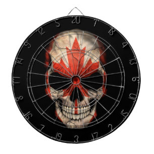 Canadian Flag Skull on Black Dartboard