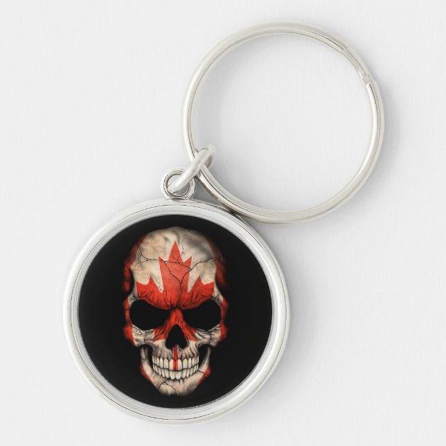 Canadian Flag Skull on Black Keychain (Front)