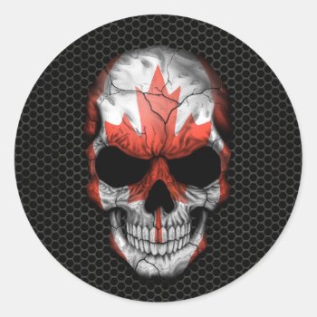 Canadian Flag Skull On Steel Mesh Graphic Classic Round Sticker by JeffBartels at Zazzle
