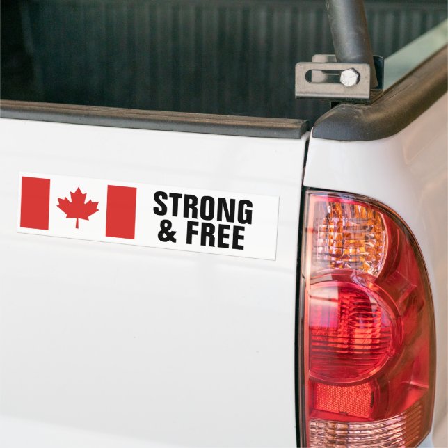 Canadian Flag Strong and FREE Bumper Sticker (On Truck)