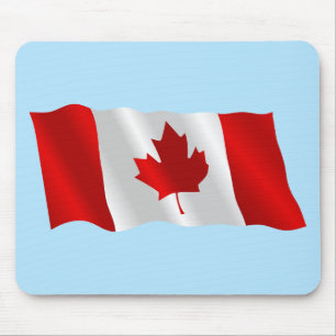 Canadian Flag Waving in the Wind Under Blue Sky Mouse Pad