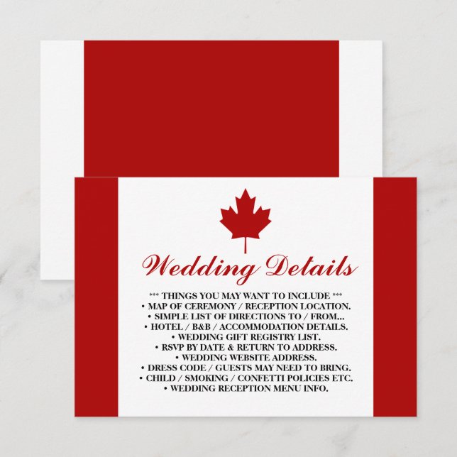 Canadian Flag Wedding Details Enclosure Card (Front/Back)