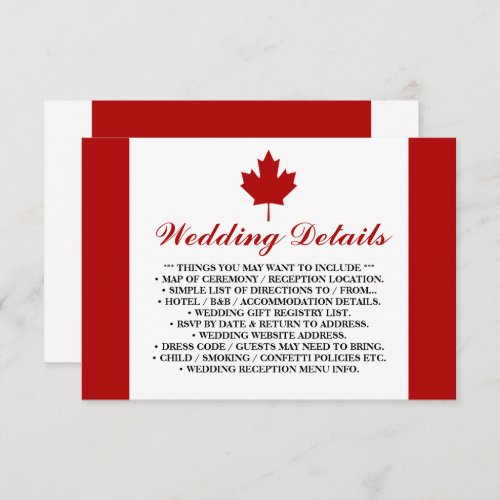 Canadian Flag Wedding Details Enclosure Card