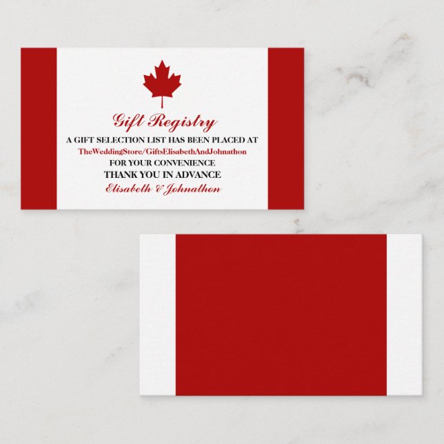 Canadian Flag Wedding Gift Registry Enclosure Card (Front/Back)