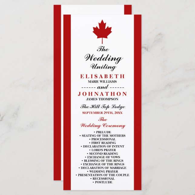 Canadian Flag Wedding Program (Front/Back)