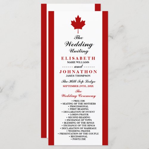 Canadian Flag Wedding Program