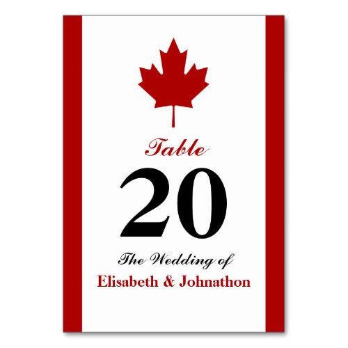 Canadian Flag Wedding Table Number
