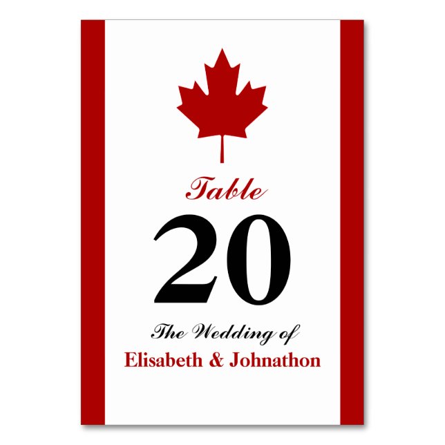 Canadian Flag Wedding Table Number (Front)