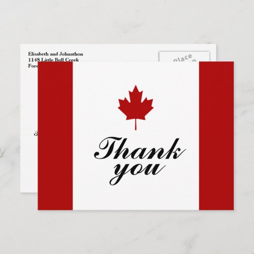 Canadian Flag Wedding Thank You Announcement Postcard