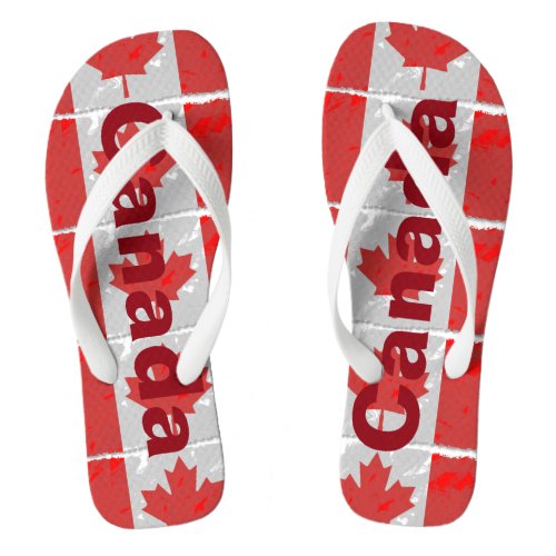 Canadian Flag with Canada Printed in Red Flip Flops
