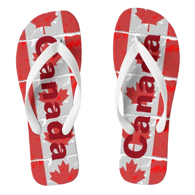 Canadian Flag with Canada Printed in Red Flip Flops (Footbed)