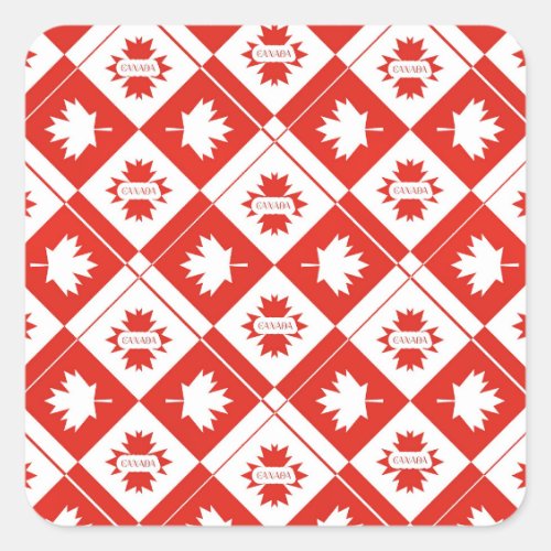 Canadian flag with maple leaves square sticker