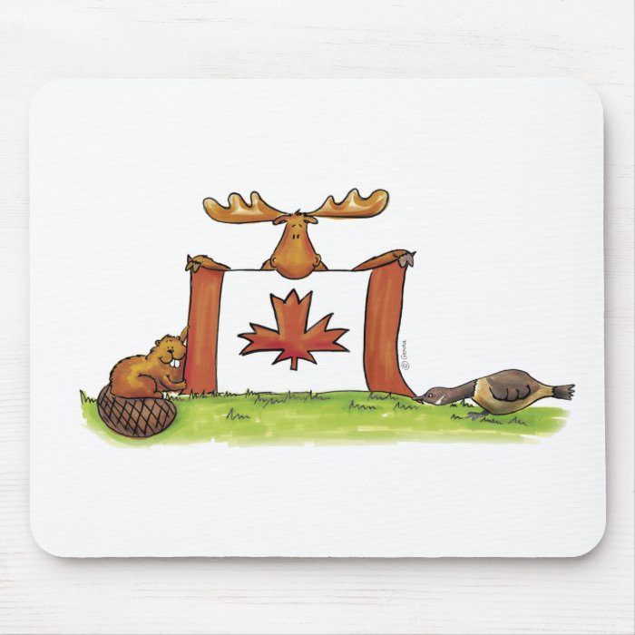 Canadian Flag with moose, beaver and goose Mouse Pad
