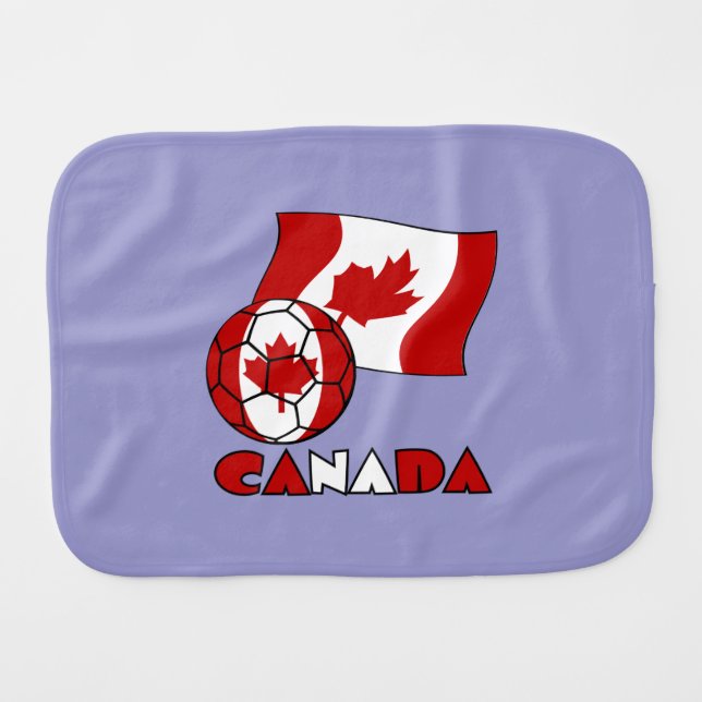 Canadian Flag with Soccer Ball Baby Burp Cloth (Front Horizontal)