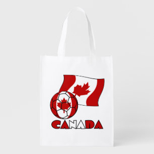 Canadian Flag with Soccer Ball Reusable Grocery Bag