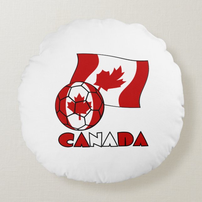Canadian Flag with Soccer Ball Round Pillow (Front)
