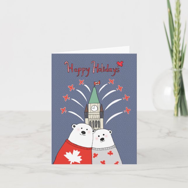 Canadian Folk Art Polar bear Canadian Christmas Card (Front)