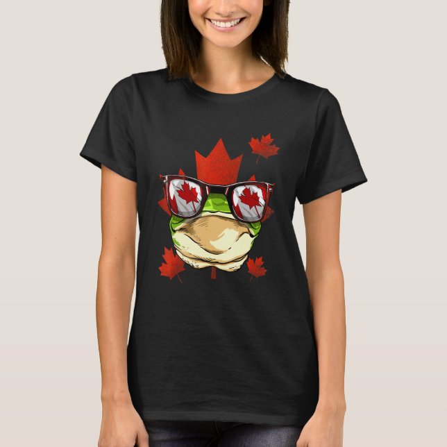 Canadian Frog Maple Tree Leaf Canada Flag Animal F T-Shirt (Front)