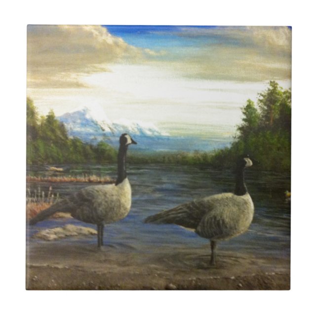 Canadian Geese at Beaver Lake. Ceramic Tile (Front)