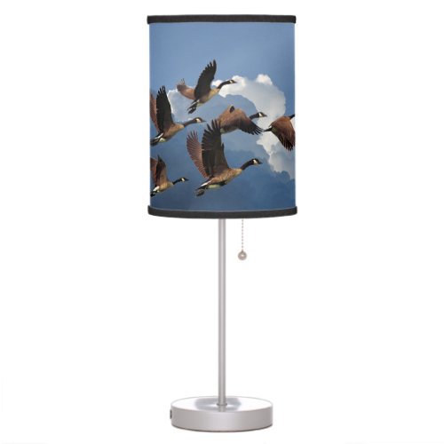 Canadian Geese Flying By Clouds Table Lamp