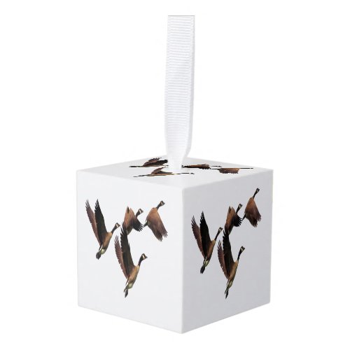 Canadian geese flying in a flock kids design cube ornament