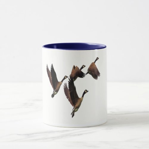 Canadian geese flying in a flock kids design mug