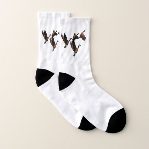 Canadian geese flying in a flock kids design socks