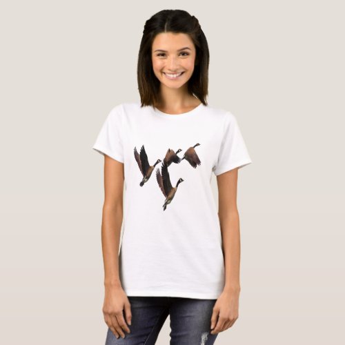 Canadian geese flying in a flock kids design T_Shirt