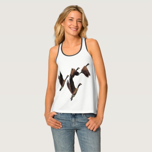 Canadian geese flying in a flock kids design tank top