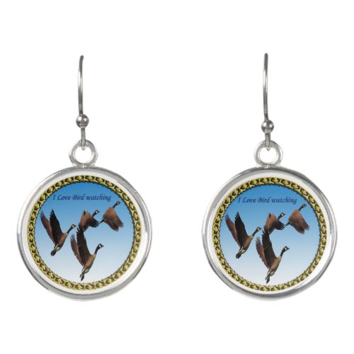 Canadian geese flying together kids design earrings