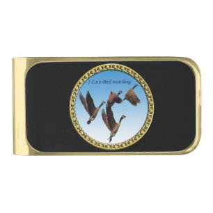 Canadian geese flying together kids design gold finish money clip