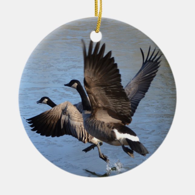 Canadian Geese Taking Flight Ceramic Ornament (Front)
