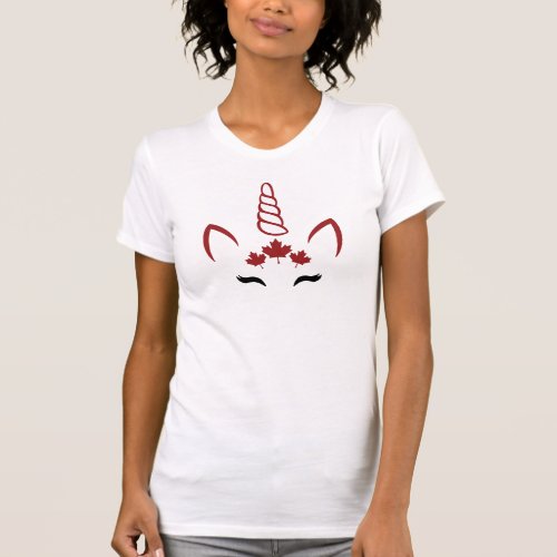 Canadian girl cute unicorn horn red maple leaf   T_Shirt