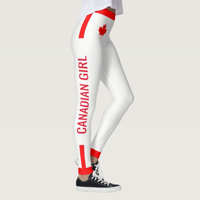 Canadian Girl Maple on Red and White Leggings (Right)